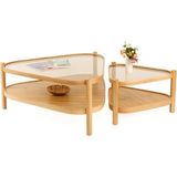 Vivense Nesta Ikili Set Orta Sehpa, Meşe Bronz Cam - 95 cm x 95 cm x 48 cm