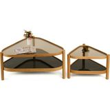 Vivense Nesta Ikili Set Orta Sehpa, Meşe Siyah Mermer Tablalı - 95 cm x 95 cm x 48 cm