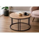 Vivense Norel C Orta Sehpa Açık Ceviz Suntalam Siyah Metal Ayak - 70 cm x 70 cm x 45 cm - Açık Kahverengi