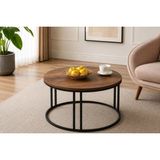 Vivense Norel C Orta Sehpa Koyu Ceviz Suntalam Siyah Metal Ayak - 70 cm x 70 cm x 45 cm - Koyu Kahverengi