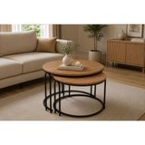 Vivense Orlena Ikili Yavrulu Orta Sehpa Lenka Açık Ceviz Siyah - 70 cm x 70 cm x 45 cm - Açık Kahverengi