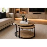 Vivense Orlena Ikili Yavrulu Raflı Orta Sehpa Lenka Açık Ceviz Siyah - 70 cm x 70 cm x 45 cm - Açık Kahverengi