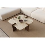 Vivense Poalla Modern Mermer Desen Orta Sehpa, Krem - 90 cm x 90 cm x 35 cm - Ceviz