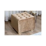 Vivense Premium Düğmeli Kadife Puf, Açık Kahve, Gold Ayak - 40 cm x 40 cm - Sütlü Kahve