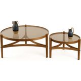 Vivense Ren Ikili Set Orta Sehpa, Ceviz Bronz Cam - 100 cm x 100 cm x 46 cm