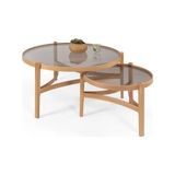 Vivense Ren Ikili Set Orta Sehpa, Meşe Bronz Cam - 100 cm x 100 cm x 46 cm
