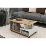 Vivense Sultan Tekerli Orta Sehpa, Atlantik Çam, 86,5X50 cm - 86.5 cm x 50 cm x 36.3 cm - Çam; Beyaz
