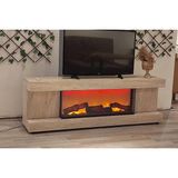 Vivense Taverten Desen Kapaklı Şömineli Tv Sehpası, 200 cm - Bej - 200 cm x 40 cm x 60 cm