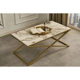 Vivense Venedik Orta Sehpa, Gold Mermer Desenli - 110 cm x 60 cm x 45 cm - Gold; Beyaz