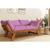 Vivense Woodesk Adalar Masif Ahşap Ikili Kanepe, Tik-Pembe - 75 cm x 180 cm x 70 cm