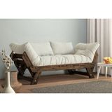 Vivense Woodesk Adalar Masif Ahşap Kanepe, Ceviz-Kırık Beyaz Renk - Krem - 75 cm x 180 cm x 70 cm
