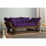 Vivense Woodesk Adalar Masif Ahşap Kanepe, Ceviz-Mor Renk - 75 cm x 180 cm x 70 cm