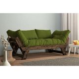 Vivense Woodesk Adalar Masif Ahşap Kanepe, Ceviz-Yeşil Renk - 75 cm x 180 cm x 70 cm