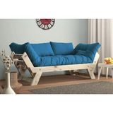 Vivense Woodesk Adalar Masif Ahşap Kanepe, Natural-Mavi Renk, - 75 cm x 180 cm x 70 cm