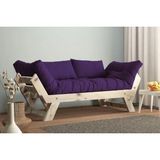Vivense Woodesk Adalar Masif Ahşap Kanepe, Natural-Mor Renk - 75 cm x 180 cm x 70 cm