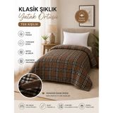 Vivesta Home %100 Pamuk Tek Kişilik Yatak Örtüsü 170X240 cm | Klasik Ekose Desenli Şık ve Yumuşak - Kahverengi - 170 x 240 cm