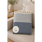 Vivesta Home 180X230 cm Pamuklu Hasır Dokuma Koltuk Örtüsü Kaymaz Şal Örtü Çekyat Kanepe Koruyucu Premium Seri - 180 x 230 cm - İndigo