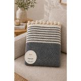 Vivesta Home 180X230 cm Pamuklu Hasır Dokuma Koltuk Örtüsü Kaymaz Şal Örtü Çekyat Kanepe Koruyucu Premium Seri - 180 x 230 cm - Koyu Gri