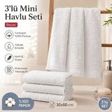 Vivesta Home 3'lü Mini Havlu Seti 30X50 cm Pamuklu El Havlusu Mutfak Havlusu Kurulama Bezi Yumuşak ve Yüksek Emici - Beyaz