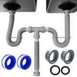 VIVIDA Esnek Lavabo Tahliye Borusu 1-1/2 "Çift Lavabo Tahliye için, 11"-31.5" Genişletilebilir Esnek P Tuzak Çift Kase Lavabo Drenaj Kiti Mutfak, Banyo, 1-1/4" Adaptör Dahil, Gri, 1 Paket