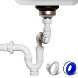 VIVIDA Genişletilebilir Esnek P Tuzaklı 1-1/2 İnç Lavabo Tahliye P Tuzağı, Kayma Eklemi P Tuzak Borusu, Mutfak ve Banyo Lavabosu için Plastik P Tuzağı, 1-1/4" Adaptör Dahil, Beyaz, 1 Paket