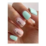 VividCharm 24lü Pastel Yeşil & Çiçek Tasarımlı Takma Tırnak Seti / Protez Tırnak Seti