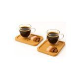 Vivien Home 4parça 2kisilik çift cidarli bardak ve bambu tabakli espresso çay kahve fincan takimi