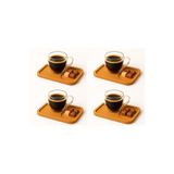 Vivien Home 8parça 4kişilik çift cidarlı bardak ve bambu tabaklı espresso çay kahve fincan takımı