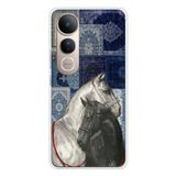 Vivo V50 Lite Uyumlu Mavi Kilim Desenli Siyah ve Beyaz At Baskılı Silikon Kılıf
