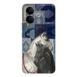 Vivo V60 Lite Uyumlu Mavi Kilim Desenli Siyah ve Beyaz At Baskılı Silikon Kılıf