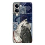 Vivo Y04 Uyumlu Mavi Kilim Desenli Siyah ve Beyaz At Baskılı Silikon Kılıf