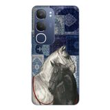 Vivo Y19s Uyumlu Mavi Kilim Desenli Siyah ve Beyaz At Baskılı Silikon Kılıf