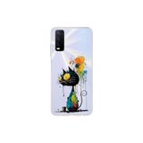 Vivo Y20 ile Uyumlu Splash Kedi Tasarımlı Şeffaf Silikon Kılıf