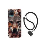 Vivo Y21s ile Uyumlu Kılıf Desenli Silikon Boyun Askılı Flowers Fox 1310