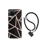Vivo Y21s ile Uyumlu Kılıf Desenli Silikon Boyun Askılı Pembe Şeritli Mermer 1312
