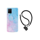 Vivo Y21s ile Uyumlu Kılıf Desenli Silikon Boyun Askılı Pink Blue Abstract 1385