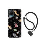 Vivo Y21s ile Uyumlu Kılıf Silikon Desen Boyun Askılı Planet Animals 1771
