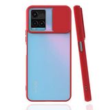 Vivo Y21S ile uyumlu Kılıf Slayt Sürgülü Arkası Buzlu Lensi Kapak - Kırmızı