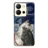 Vivo Y36 Uyumlu Mavi Kilim Desenli Siyah ve Beyaz At Baskılı Silikon Kılıf