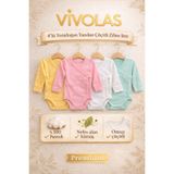 Vivolas 4’lü Yenidoğan Kruvaze Zıbın Seti Kız & Erkek %100 Pamuk Yandan Çıtçıtlı Bebek Body