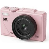 Vivopack 5k Dijital Vlog Kamerası 75MP Fotoğraf Makinesi Auto Focus Otomatik Odaklama Anti-Shake Sarsıntı Önleyici Canlı Yayın Web Kamerası + Hafıza Kartı Hediye - Pembe