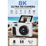 Vivopack 8k Ultra Hd Kamera 8k Video Kamera 88 Mmp 18X Zoom Ile Dijital Kamera 3 Flip Screen Wifi 32GB Kart Fotoğraf Vlog - Beyaz
