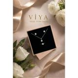 VİYA Ines Pırlanta Model Tektaş Zirkon Taşlı Kolye Küpe Yüzük Düğün Seti