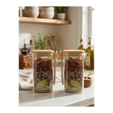 Viyalente 2'li Bambu Kapaklı Kaşıklı Cam Baharat Kavanozu, 900 ml