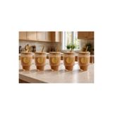 Viyalente 6'lı Cam Pipetli Vakumlu Bardak 750 ml, Bambu Kapaklı, Desenli, Sarı
