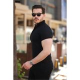 viyamen Erkek Hakim Yaka Yarım Düğmeli Slim Fit Dokuma Pamuklu Tişört