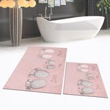 Viyana Home Dijital Baskılı Kaymaz Taban Yıkanabilir Ikili Banyo Paspas Klozet Takımı, V-Klozet-16-Pembe, - Renkli