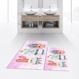 Viyana Home Dijital Baskılı Kaymaz Taban Yıkanabilir Ikili Banyo Paspas Klozet Takımı, V-Klozet-24-Pembe, - Renkli