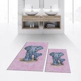 Viyana Home Dijital Baskılı Kaymaz Taban Yıkanabilir Ikili Banyo Paspas Klozet Takımı, V-Klozet-33-Pembe, - 40 x 60 cm - 60 x 100 cm