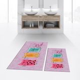 Viyana Home Dijital Baskılı Kaymaz Taban Yıkanabilir Ikili Banyo Paspas Klozet Takımı, V-Klozet-41-Pembe, - Renkli